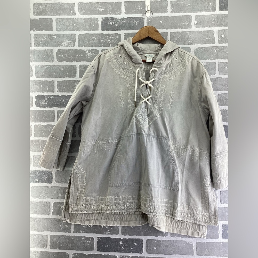 Sundance Light Gray Hooded Lace-Up Cotton Tunic - Picture 1 of 5